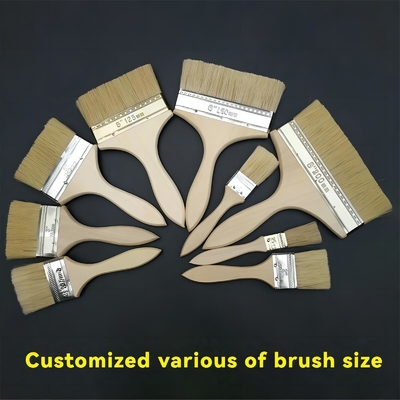 Aplicação de pintura de parede com pincel de pintura de 4 polegadas de Bristles puros e alça de madeira branca