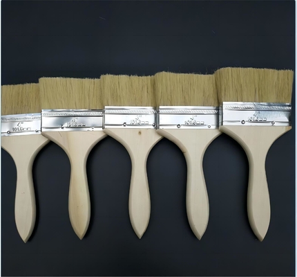 Aplicação de pintura de parede com pincel de pintura de 4 polegadas de Bristles puros e alça de madeira branca