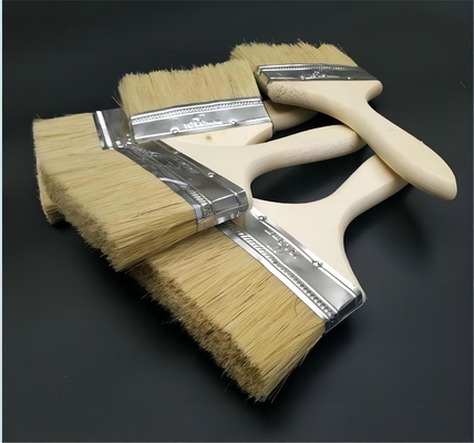 Pincel de pintura de cerdas puras com alça de madeira e cola epóxi para aplicação de pintura de parede